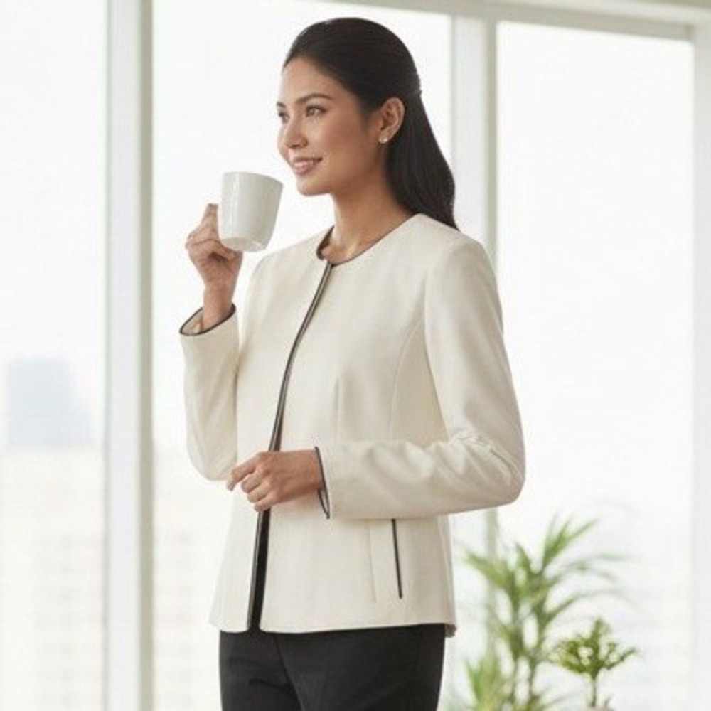 Liz Claiborne Career Jacket Women's Large White Stretch Lined Casual Long Sleeve